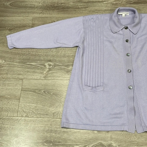 Jennifer Tyler Cashmere Silk Lavender Button Front Cardigan Sweater Pockets S - Picture 8 of 16